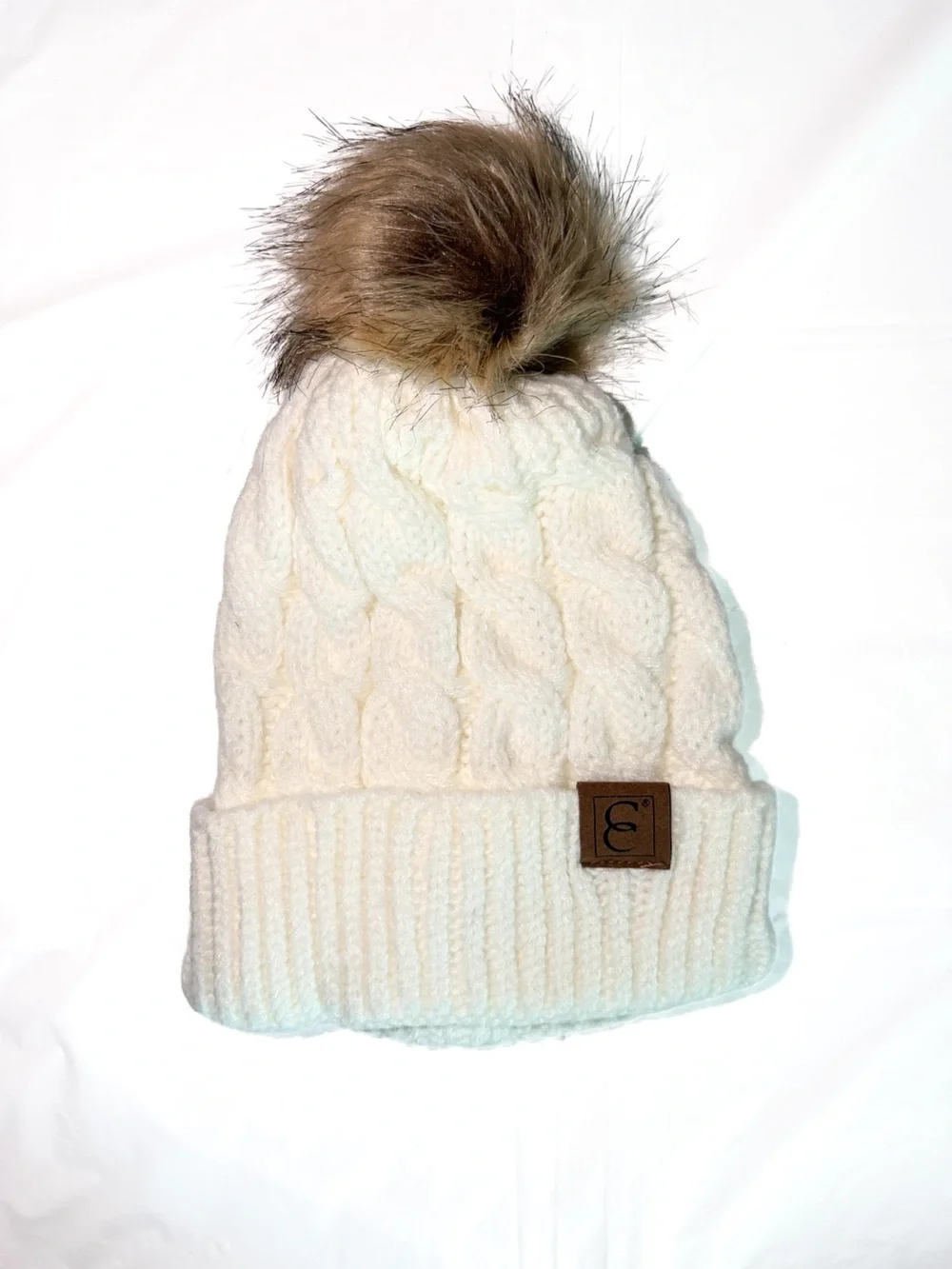 Cream Cable Knit Pom Beanie